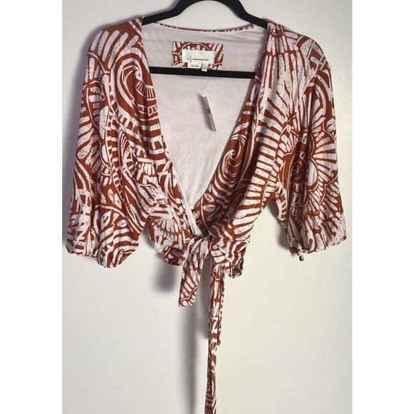 Anthropologie Bodhi Faux Wrap Cropped Red Full Wrap Blouse Top Large NEW - Picture 4 of 10